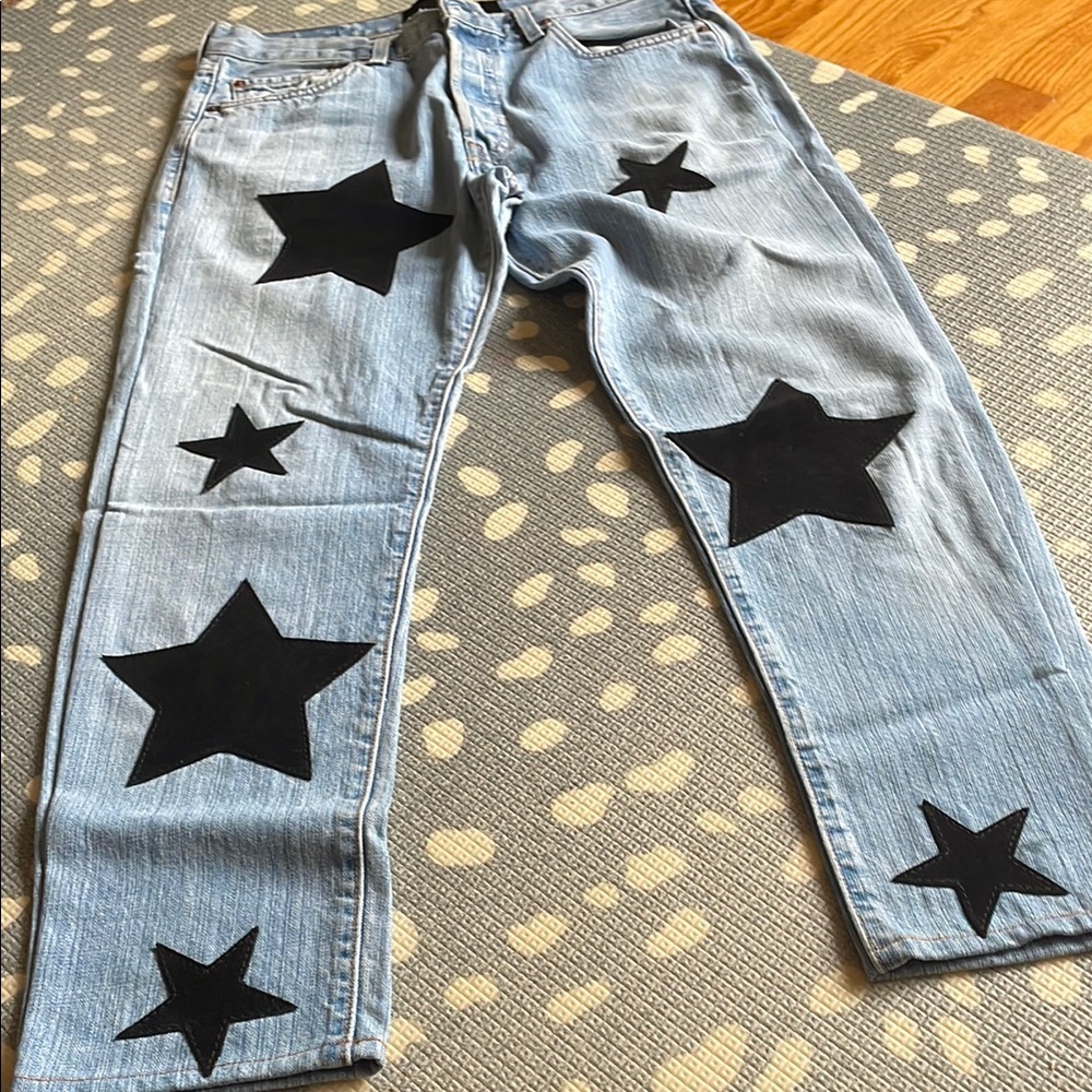 After Party Vintage by Nasty Gal- Black Suede Star accented denim jeans